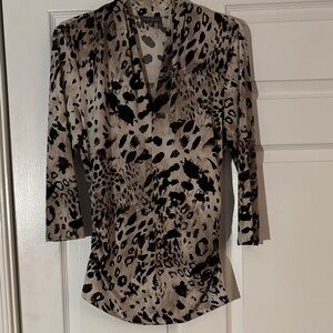 Vince Camuto Animal Print Blouse - Black and Tan